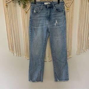 RISEN JEANS High Rise Distressed Raw Hem Straight Leg Jeans Size 5 / 27‎